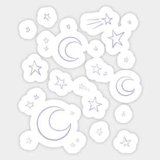 Moons and Stars, Lilac Magical Witchy Pattern Digital Illustration Sticker